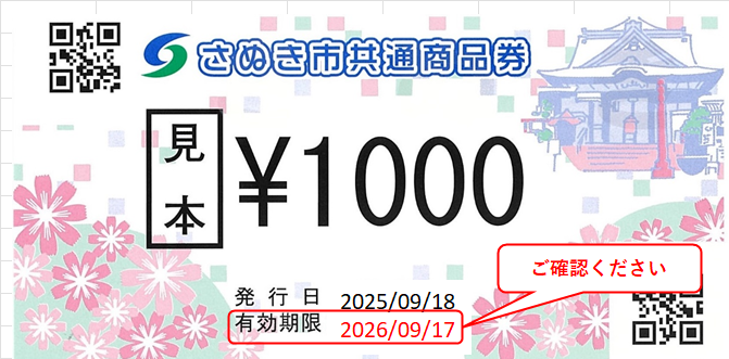 さぬき市共通商品券(1,000円券)の見本