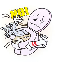 便器をモチーフにしたキャラクターに紙やゴミが投げ込まれ、その上に「NO！」と書いてあるイラスト