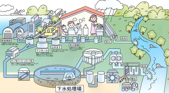 下水道の仕組みを説明したイラスト
