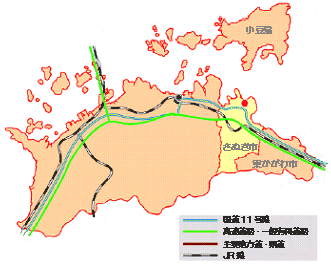 さぬき市田園空間博物館の場所が記載された広域地図
