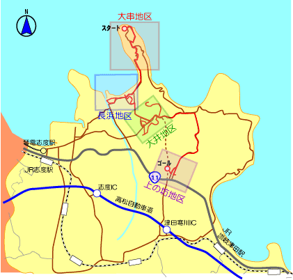 さぬき市の各地区が記載された広域地図