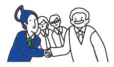 握手をしている2人と後ろからそれを眺めている2人のイラスト