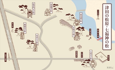 津田の松原・七福神の松のイラストマップ