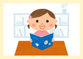 図書館で本を読んでいる女の子のイラスト
