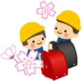 黄色い帽子をかぶった2人の男女の小学生のイラスト