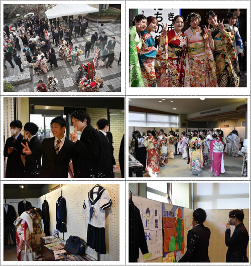 会場ロビーで旧友や恩師と記念撮影をしたり、再会を喜ぶ参加者たちの6枚の写真