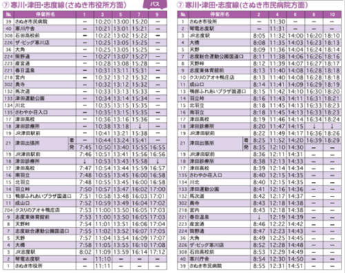 寒川・津田・志度線の時刻表