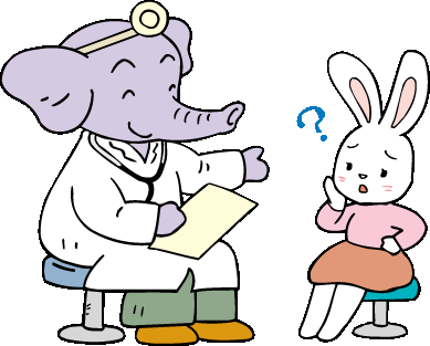 うさぎの患者とぞうの医者のイラスト