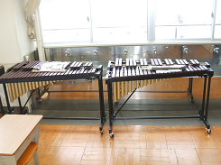 水飲み場の前に木琴楽器が2台並んでいる写真