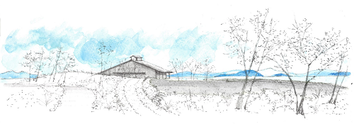 雪景色の中に小屋が立っているイラスト