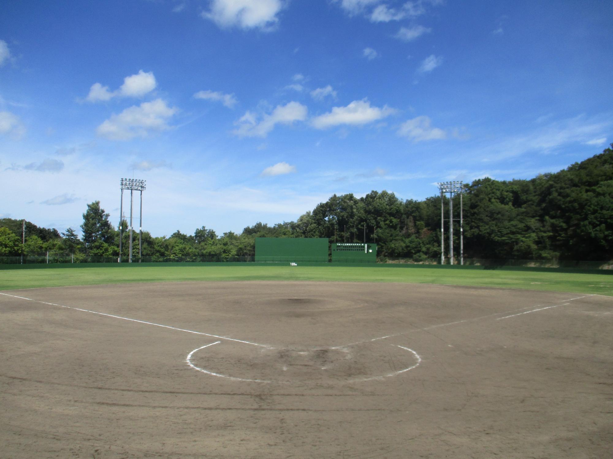 ホームベース側から撮った誰もいない野球場の写真