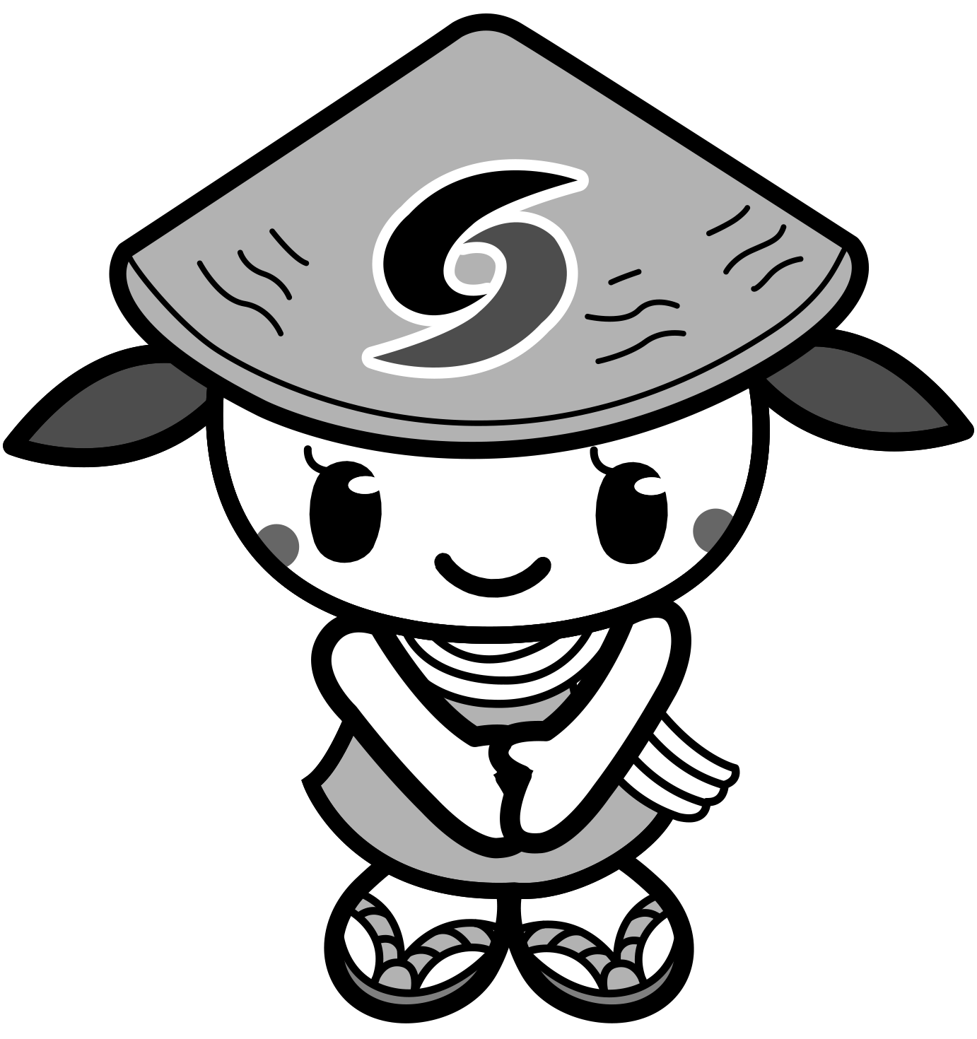 両手を合わせておじぎしているさっき―モノクロイラスト