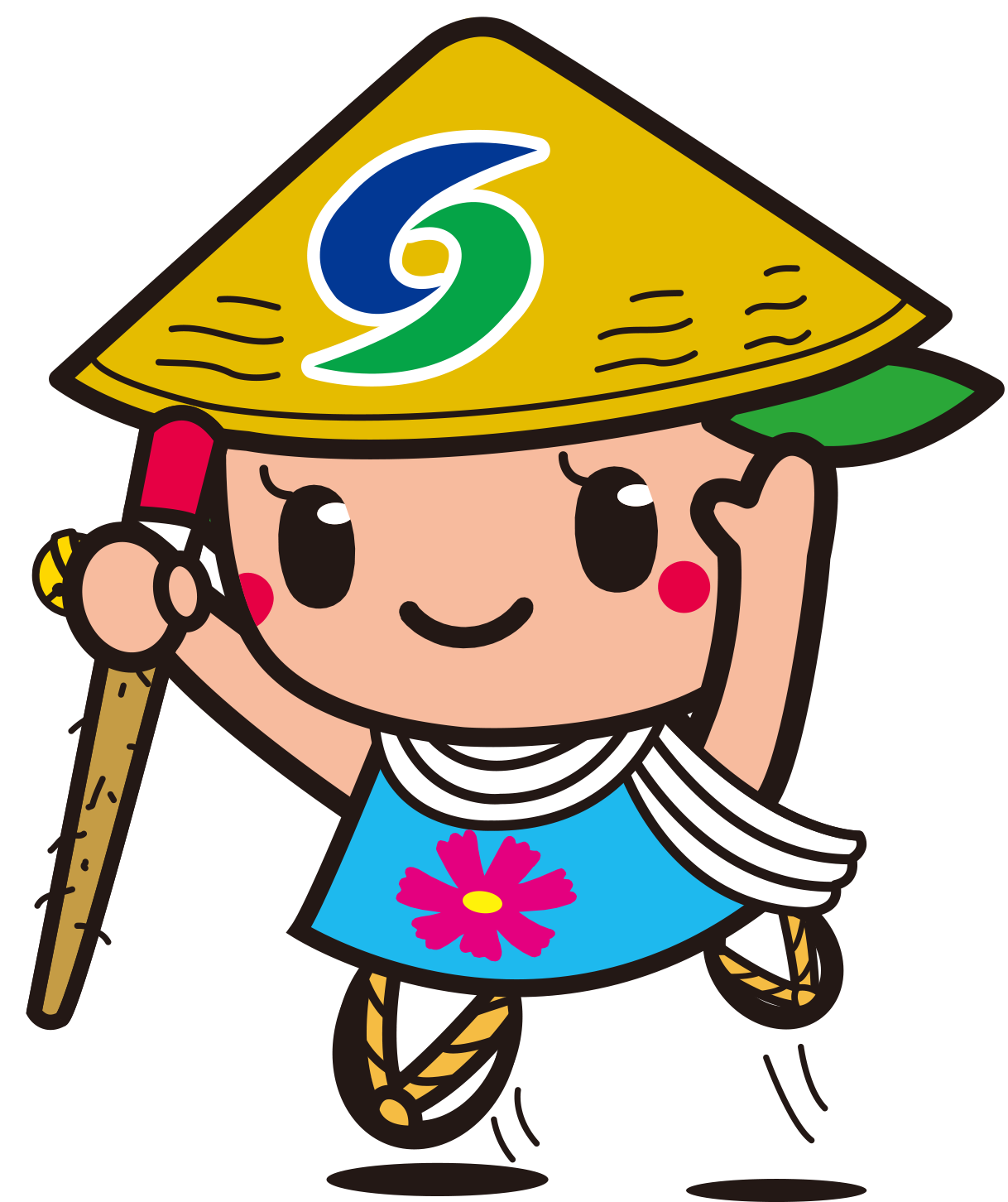 手を上にあげてジャンプしているさっき―カラーイラスト