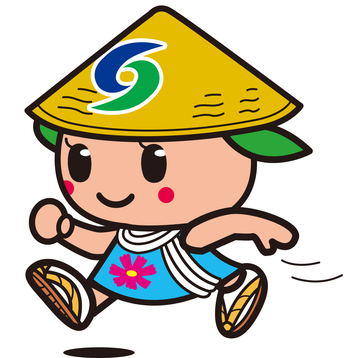 大きく手を振って走っているさっき―カラーイラスト