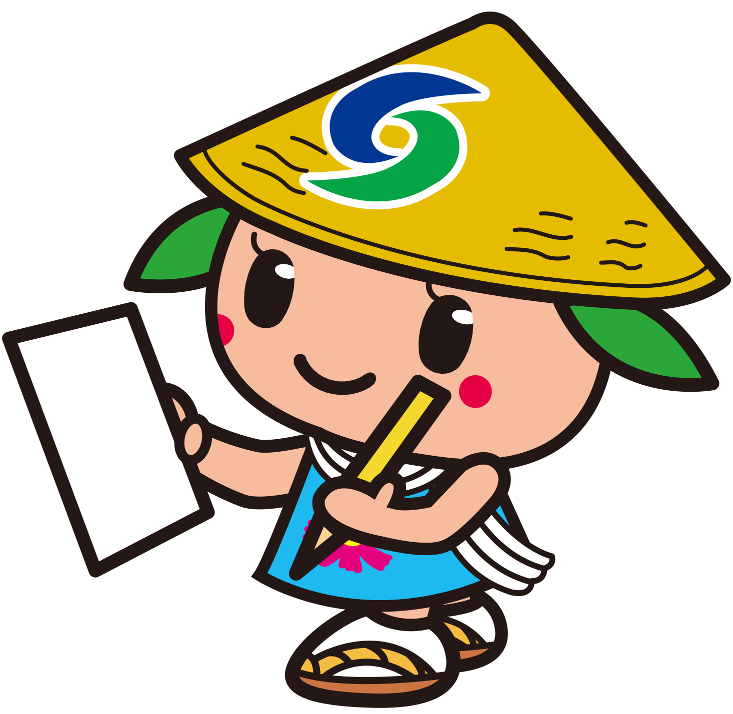 ペンと紙を持って勉強しているさっき―カラーイラスト