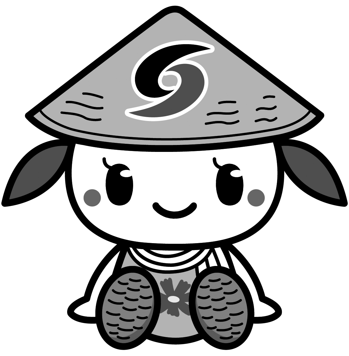 座っているさっき―モノクロイラスト