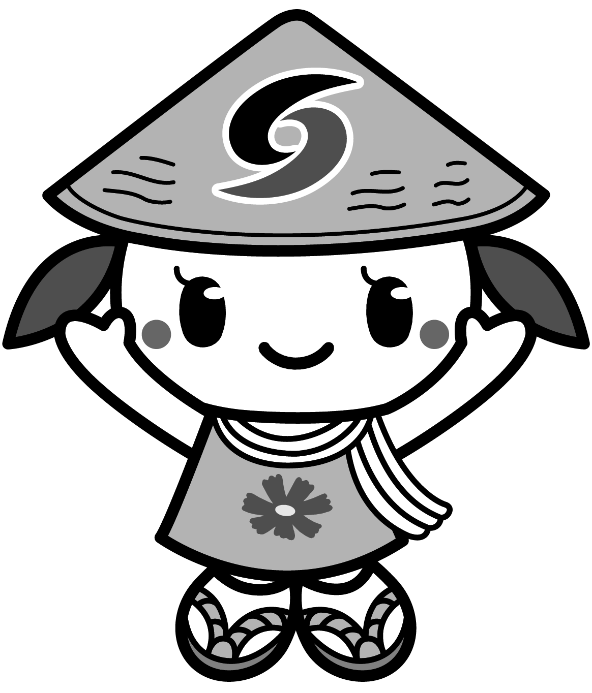 両手を挙げてバンザイをしているさっき―モノクロイラスト