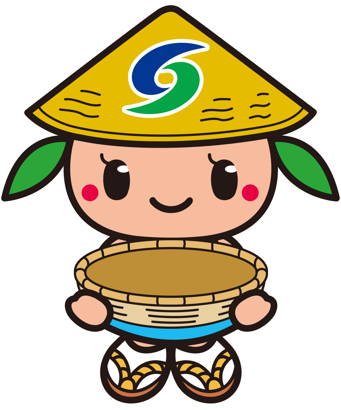 胸の前にカゴを抱えて収穫したものを見せるさっき―カラーイラスト