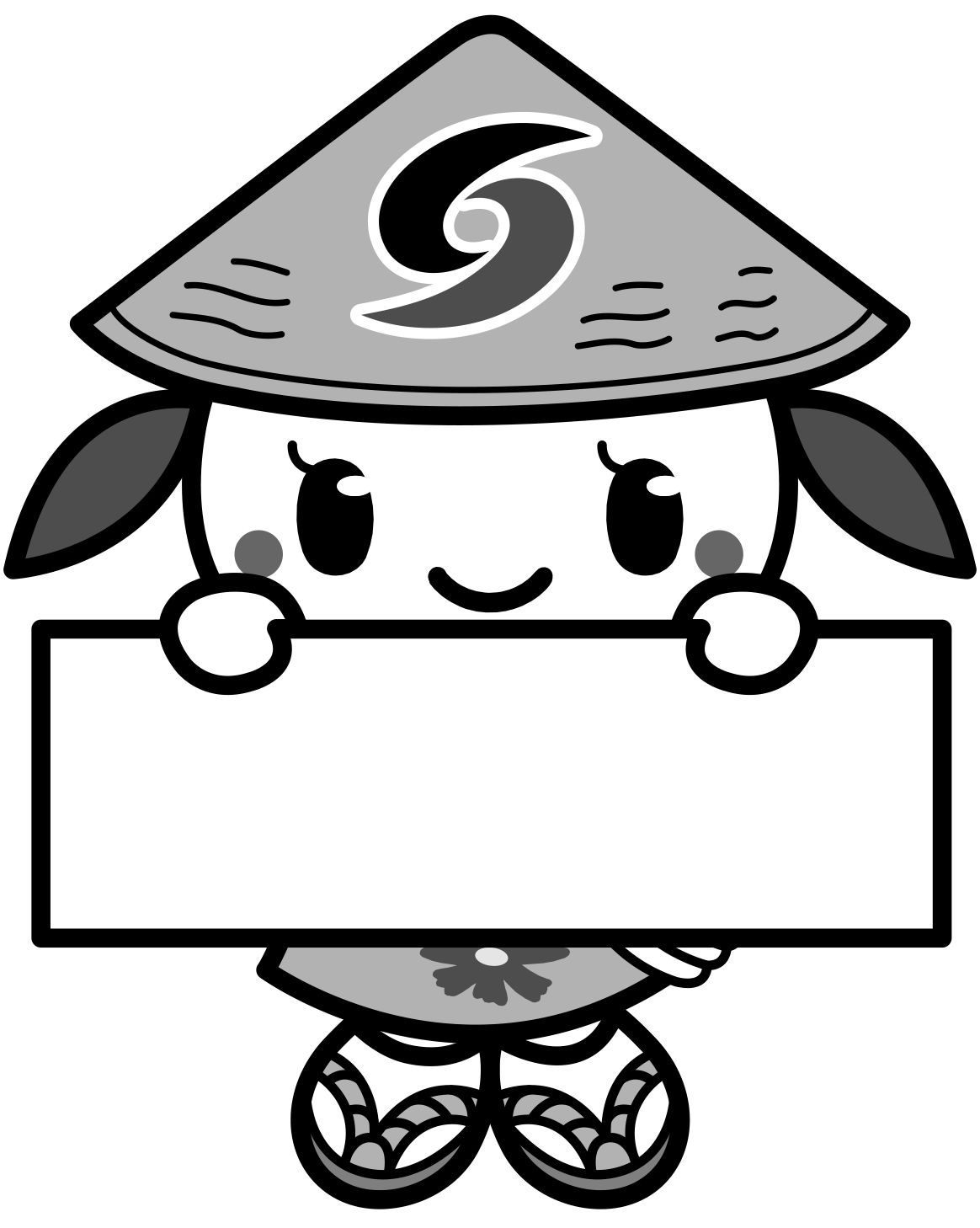 ホワイトボードを体の前に掲げているさっき―モノクロイラスト