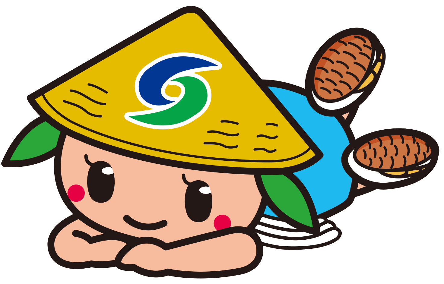 アゴを組んだ腕の上に乗せて寝転がっているさっき―カラーイラスト