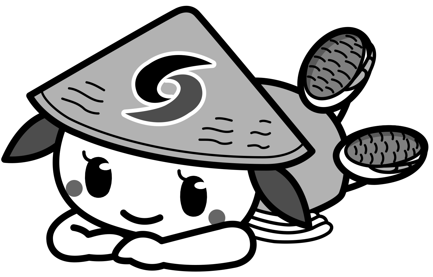 アゴを組んだ腕の上に乗せて寝転がっているさっき―モノクロイラスト