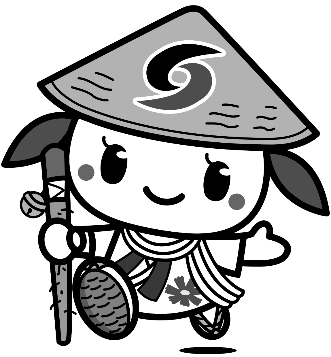 白衣で身を包んだお遍路さっき―モノクロイラスト