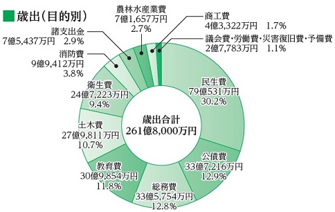 令和6年度一般会計予算の歳出を目的別に示した円グラフ