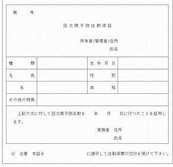 狂犬病予防注射済証