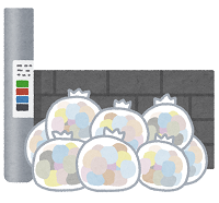 張り紙が貼ってある電柱付近のごみ集積所のイラスト